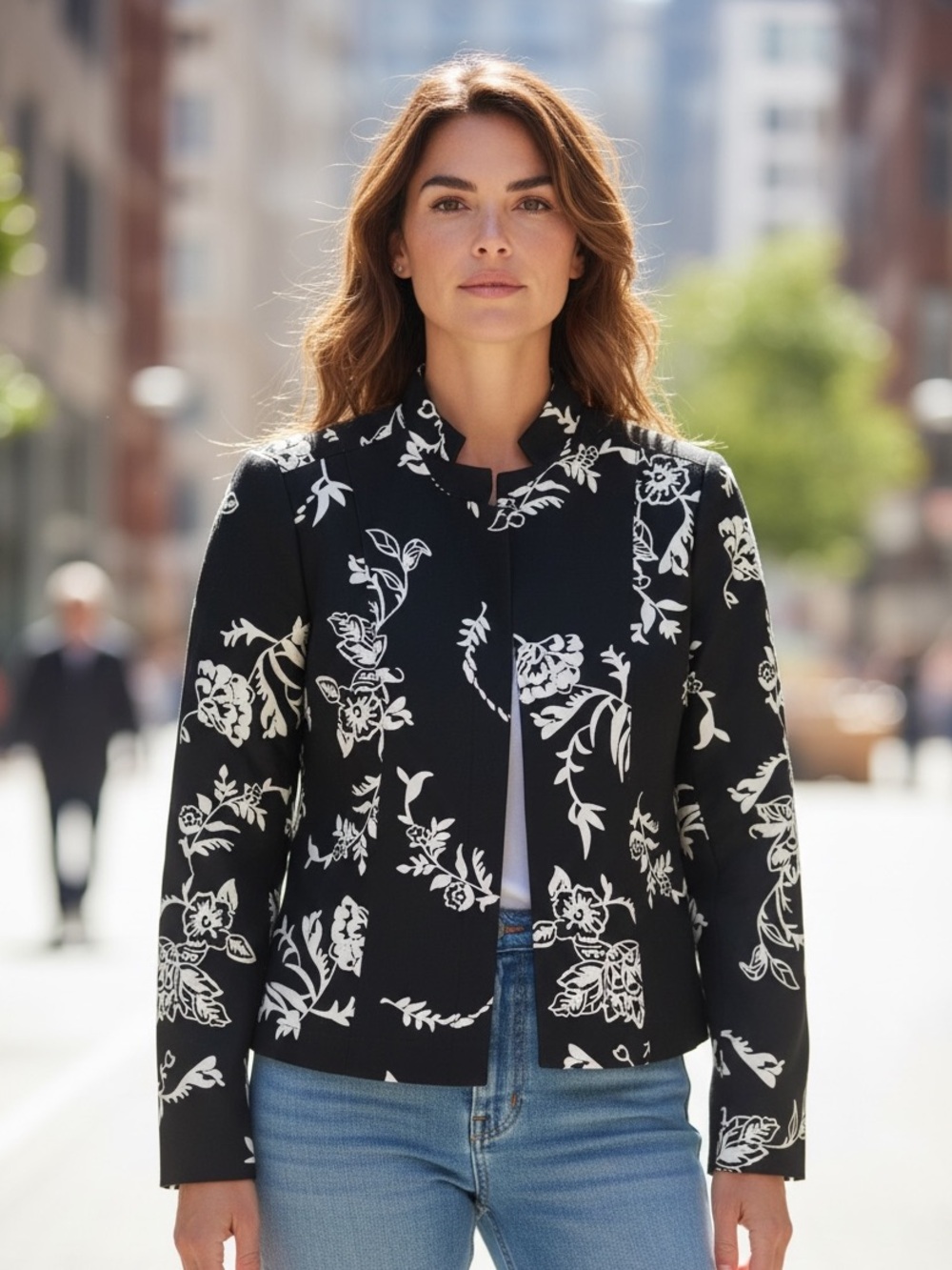 Charter Club Black Blazer with White Floral Print